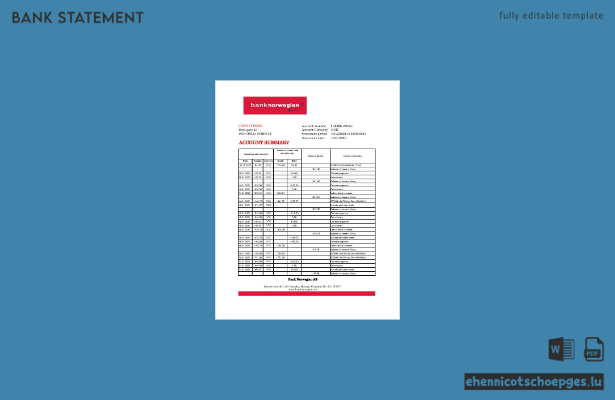 Norwegische Bank (Norwegian AS) – Beispiel eines Kontoauszugs (Excel-Vorschau)